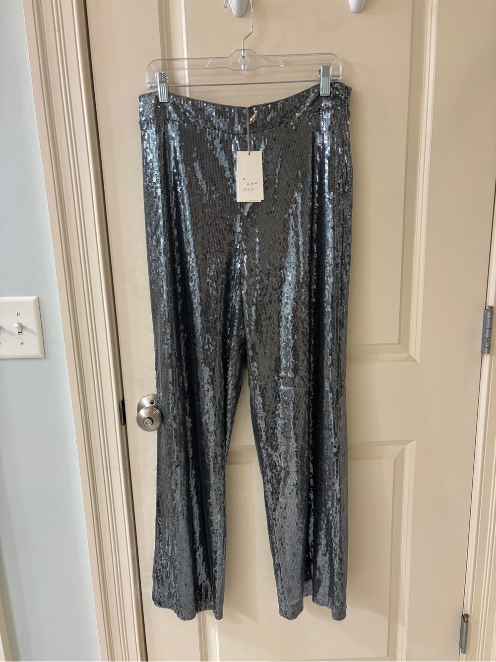 NWT A New Day Silver Sequin Wide Leg Pants | Size 10